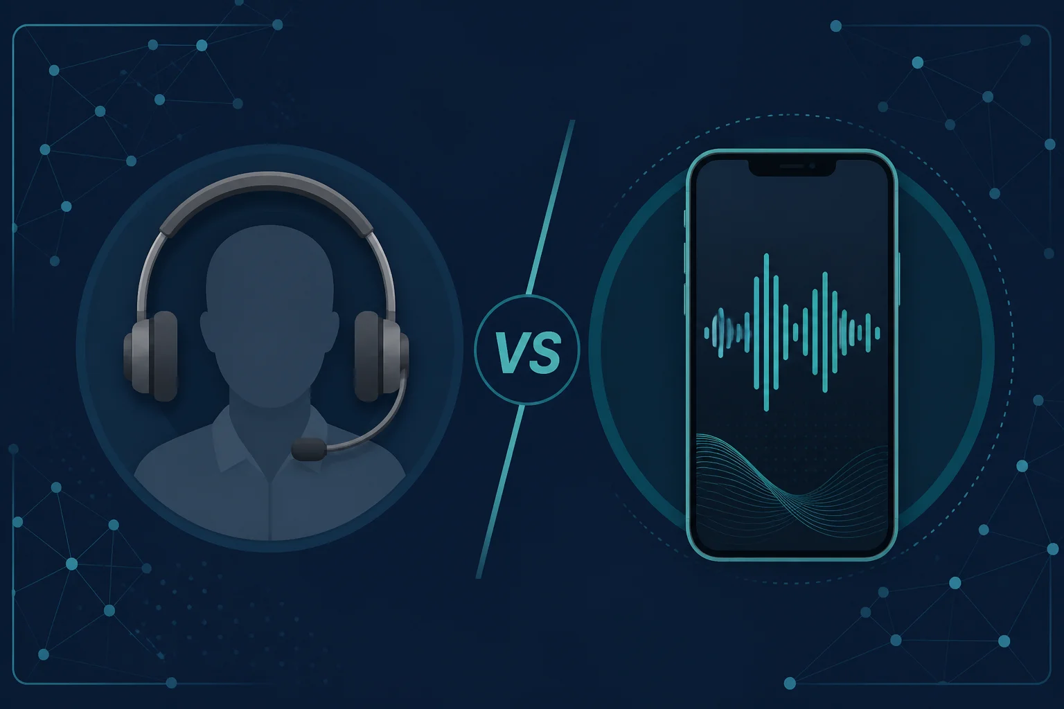 Illustration comparing AI voice agents and traditional phone answering services