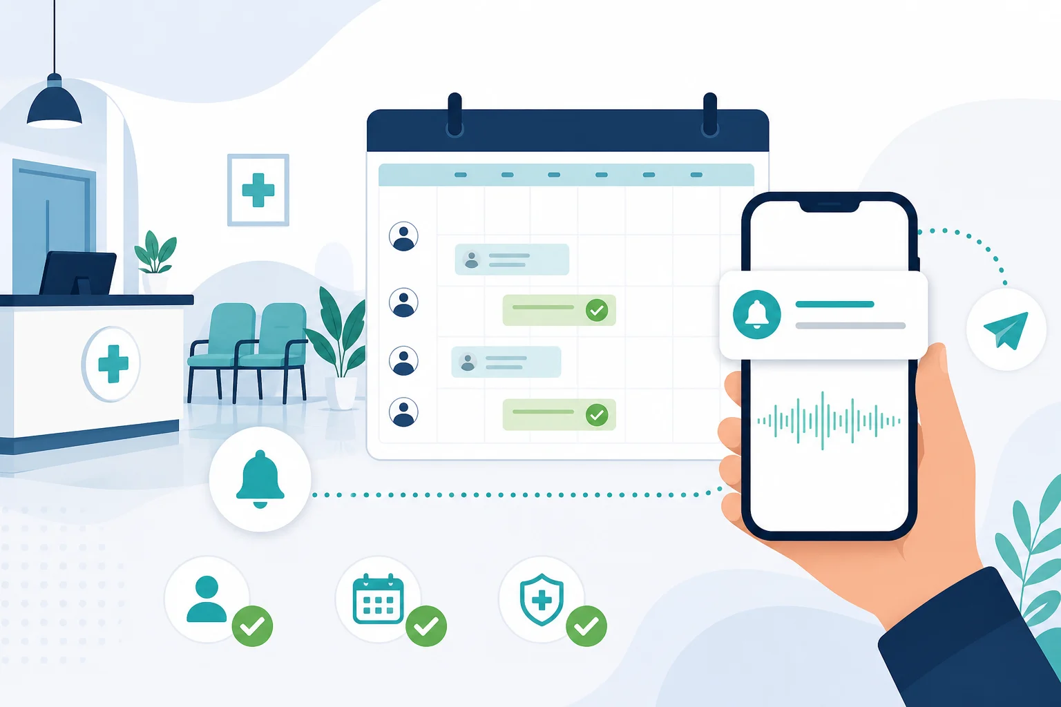 Illustration of clinic appointment reminders via AI voice calls