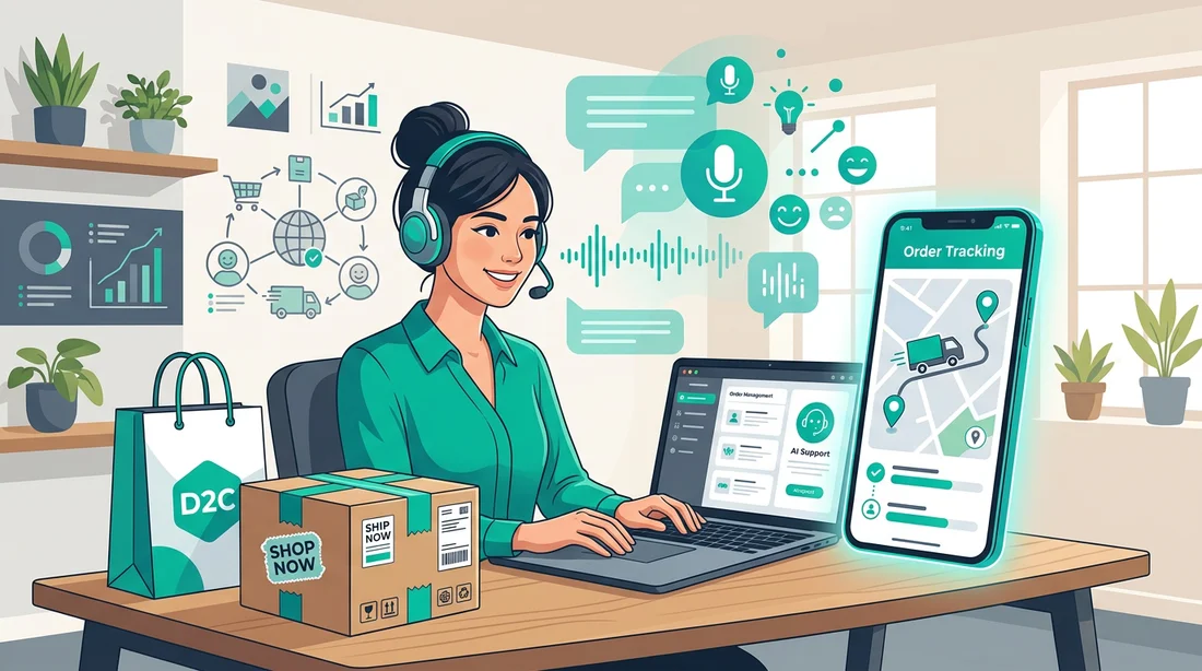 Illustration of e-commerce orders and AI voice customer support