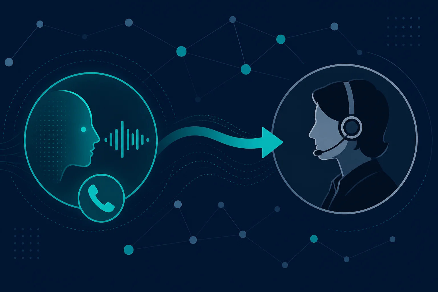 Illustration of AI voice agent transferring a call to a human agent